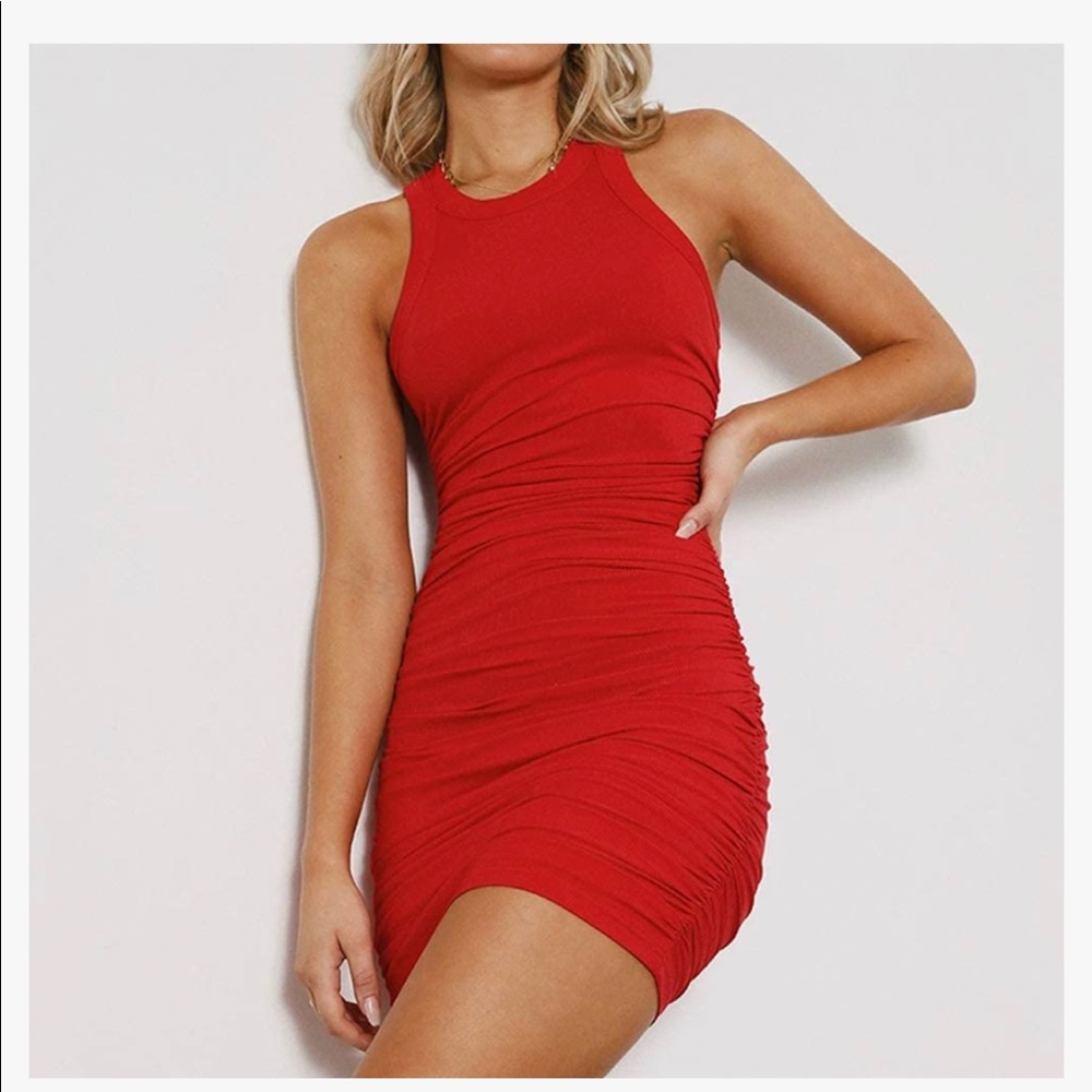 Ruched body con dress